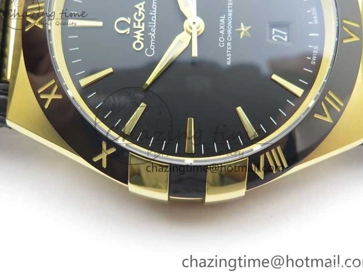 0318 HighQuality Constellation 131.33.41.21.03.001 YG TW Best Edition Black Dial On Gummy Strap A 7871